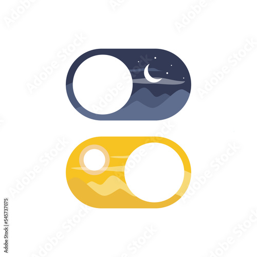 Toggle with images. Switcher of on and off. Light and dark. Day and night button.
