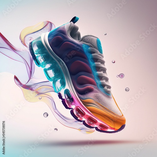 3d illustration of a comfortable futuristic sneaker floating in the air on a pink background