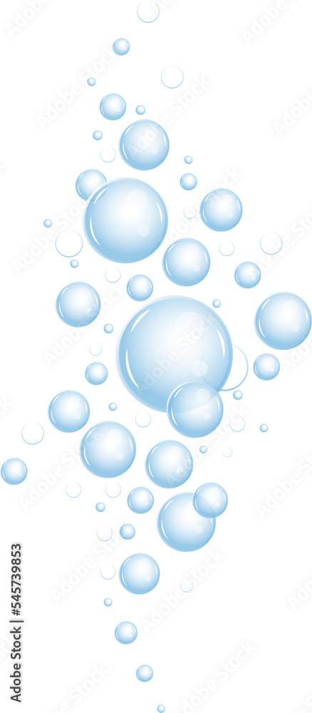Realistic fizzing flow of air underwater bubbles in water, soda, sea. Foam bubbles. 