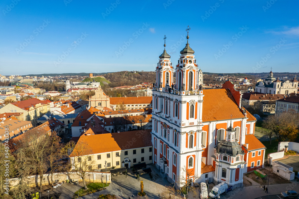 Obraz premium Aerial autumn fall sunny view of Saint Catherine's Church, Vilnius old town, Lithuania