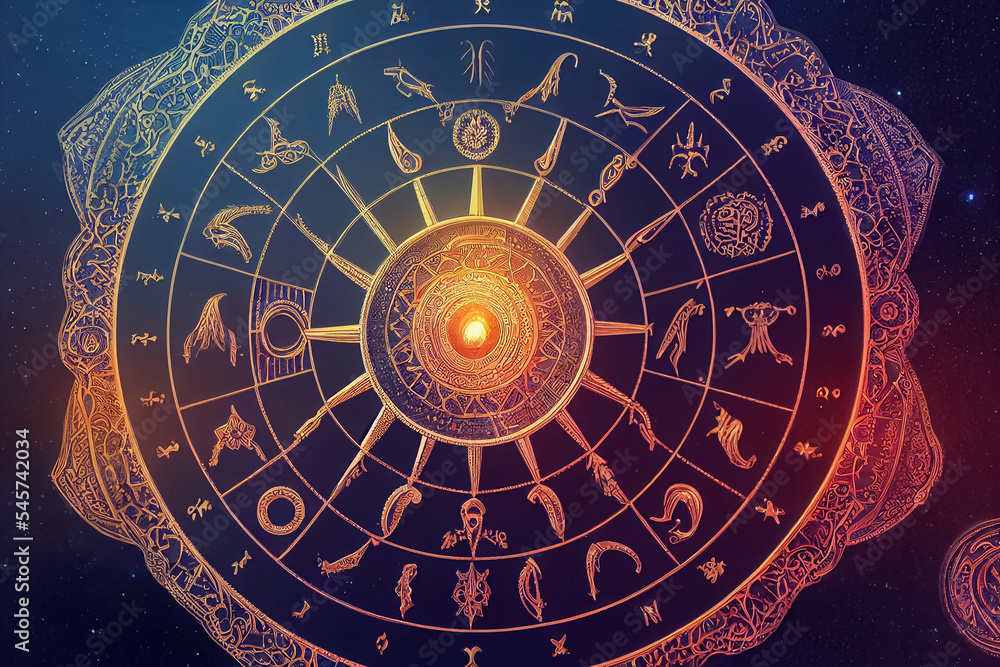 3d render of Astrological zodiac signs in horoscope circle