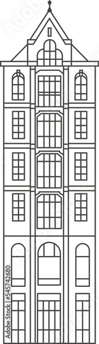 Old European houses. Architecture of the Netherlands. Outline illustration.