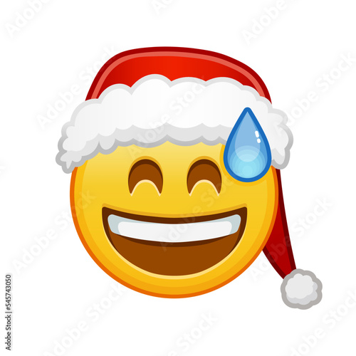 Christmas smiling face in cold sweat with open mouth Large size of yellow emoji smile