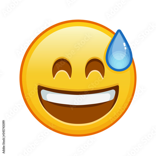 Smiling face in cold sweat with open mouth Large size of yellow emoji smile