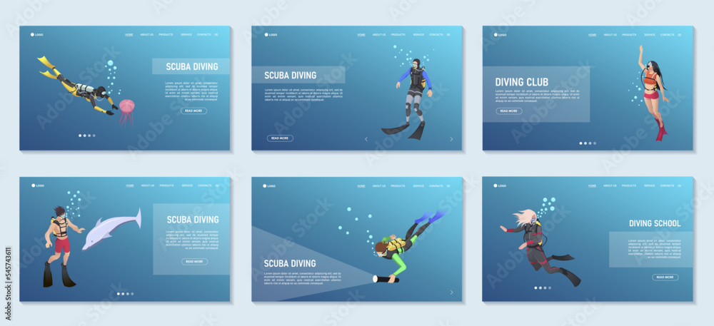 Scuba diving poster. Snorkeling set template isometric concept ...