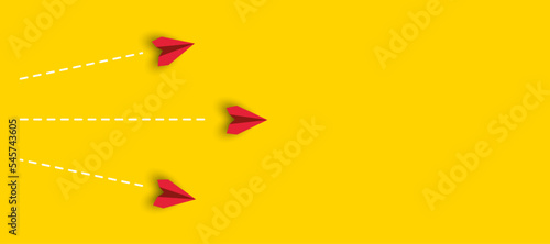 paper airplanes. red airplane changing path.Thinking different,Business leader,personality development idea concept.	