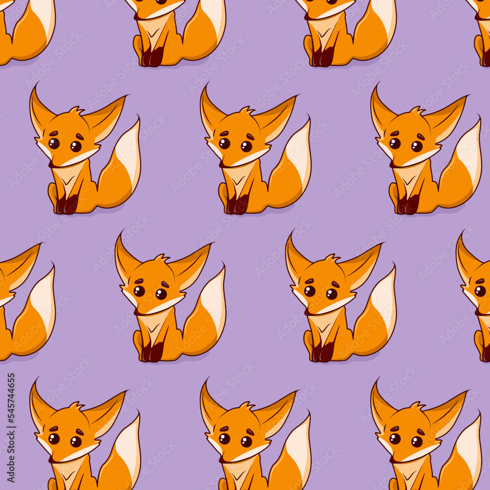 Seamless cartoon pattern with cute red fox.