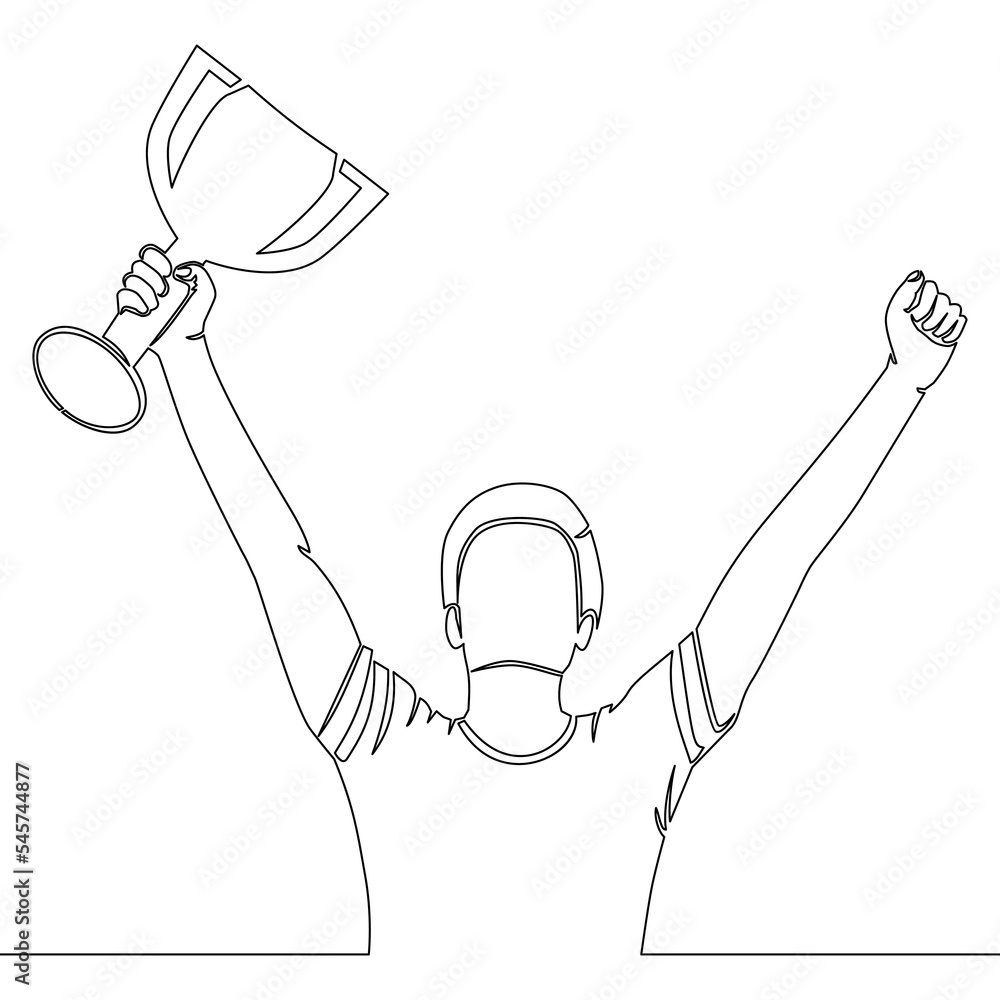 Continuous line drawing Champion Player lifting trophy icon vector
