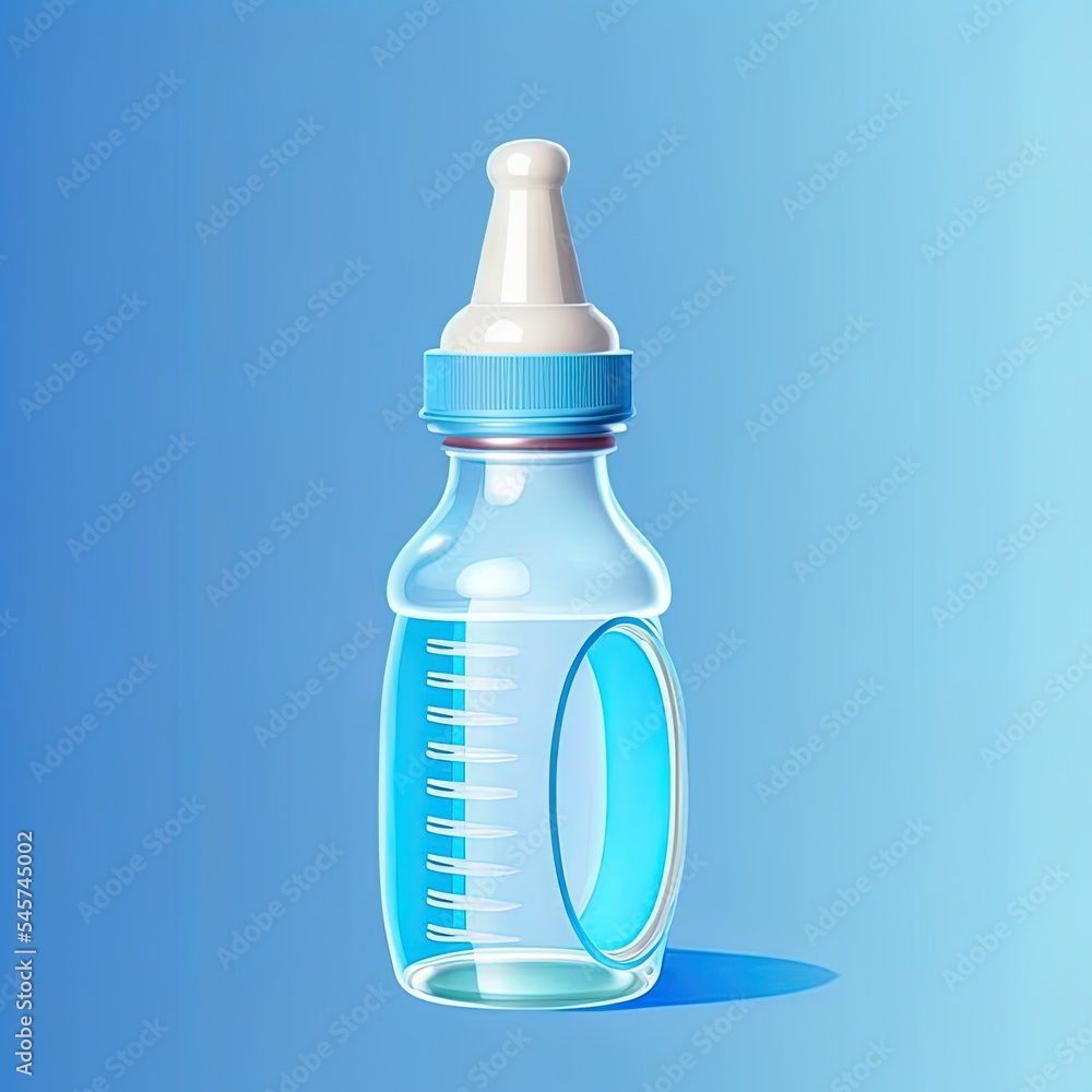 Fototapeta premium Baby bottle on blue background.