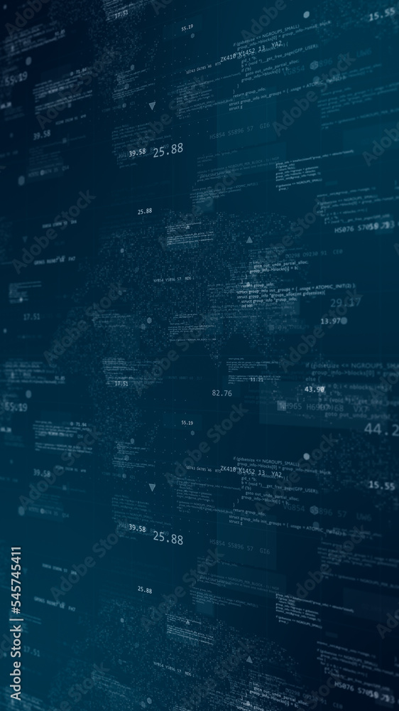 Blue digital cyberspace with program code levitation on futuristic map background technology abstract background concept Blue digital cyberspace with program code levitation on futuristic map background technology abstract background concept