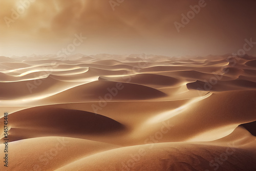3d render Beautiful Arabian desert with warm gold colors at sunset
