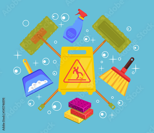 Clean service house hygiene tool cleaning housekeeping abstract concept. Vector graphic design illustration element
