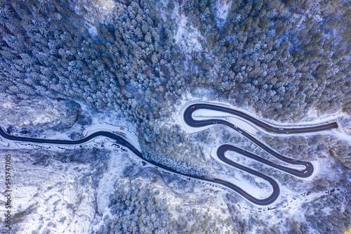 Curvy passing road from above