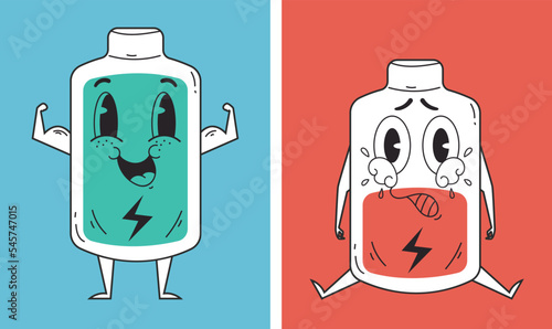 High and low battery characters isolated on background concept. Vector graphic design illustration element