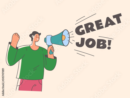Congratulation well done loudspeaker congrats abstract concept. Vector graphic design illustration element