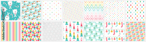 Colorful Christmas seamless patterns set (ID: 545747299)