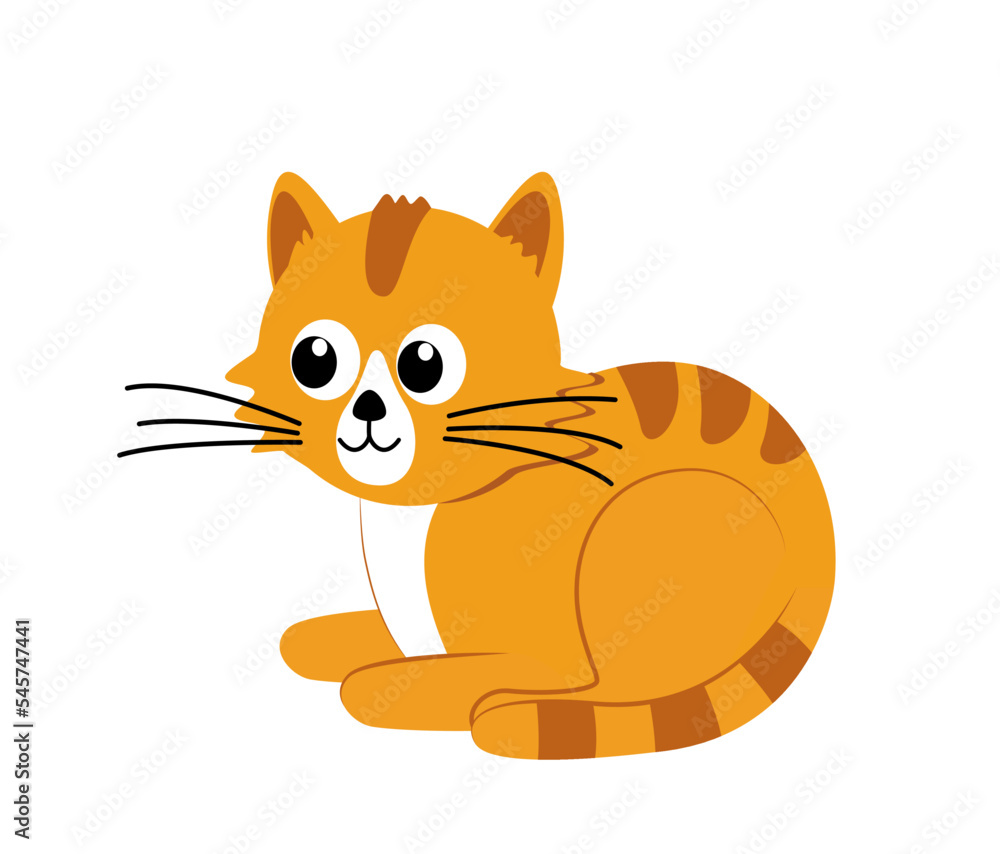 Red cat with stripes. Cute kitten. Red kitty. Flat, cartoon, vector Red cat with stripes. Cute kitten. Red kitty. Flat, cartoon, vector