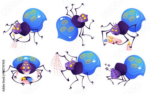 Spider cartoon cute characters insect isolated set abstract concept. Vector graphic design illustration element