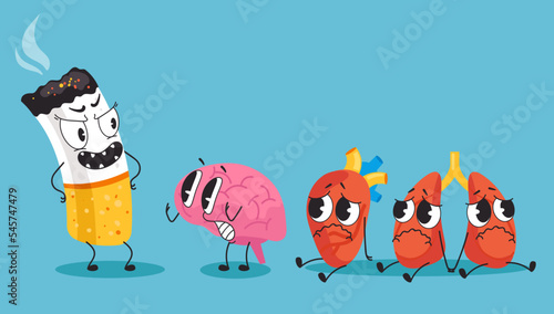 Stop smoking cigarette cartoon monster isolated abstract concept. Vector graphic design illustration element