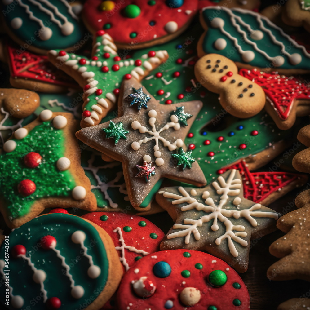 Obraz premium Chrismas cookies zoom shot with gingerbread and icing digital 3D illustration 