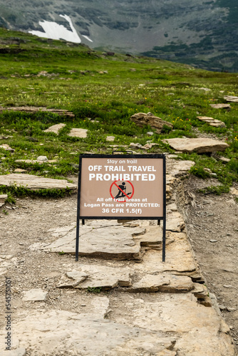 Stay On Trail Sign Along Logan Pass Trail