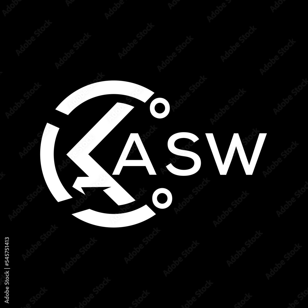 ASW letter logo. ASW black background and white letter. ASW technology ...