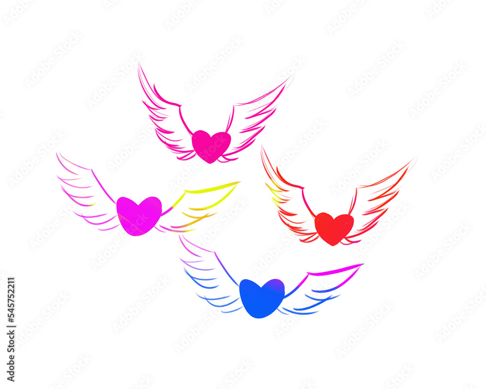 illustration of a set of feathers heart wings illustration of a set of feathers heart wings