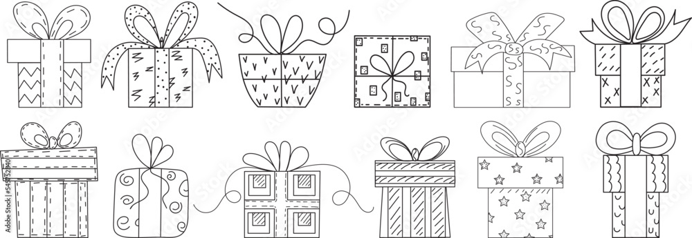 gift set doodle sketch ,outline isolated vector