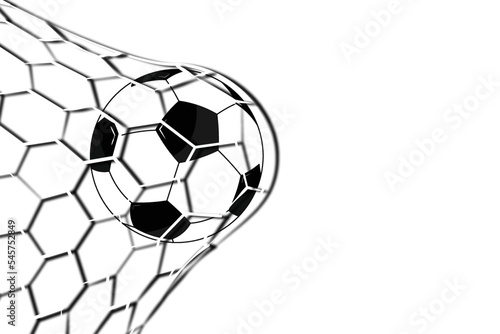 Soccer ball in the goal grid.FIFA World Cup 2022 © Anayatul