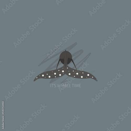 An isolated vector illustration of a whale tail in scandinavian colors. Whale from the back. Underwater world, Marine life. Save the ocean. World whale day