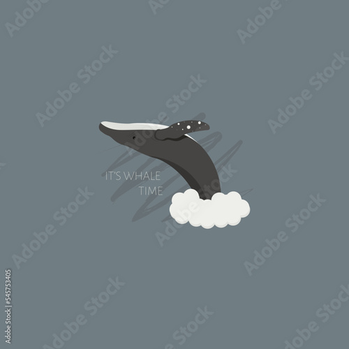 Vector illustration of a whale in scandinavian colors. Underwater world, Marine life. Save the ocean. World whale day