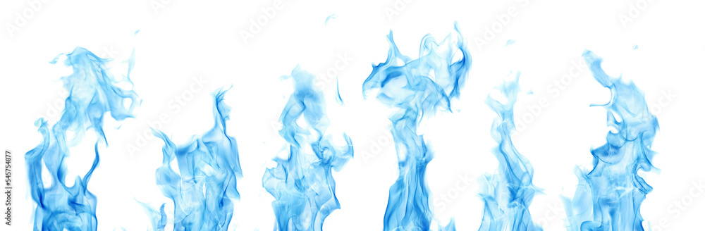 six blue fires on white
