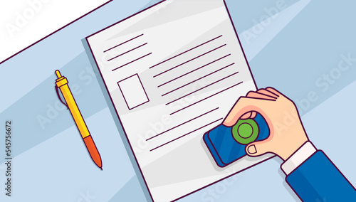 Hand with rubber stamp isolated vector illustration.eps
