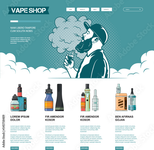 Vape shop. landing web page UI design template vape accessories