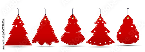 Red empty Christmas tree hanging tag set. Vector illustration