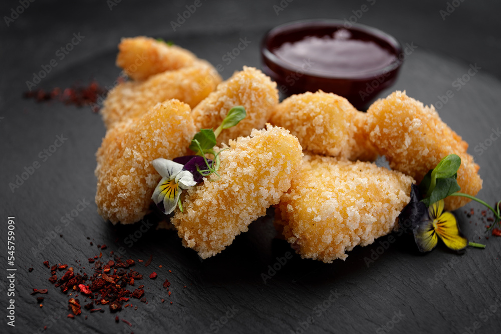 Fried cheese nuggets with berry sauce sauce Fried cheese nuggets with berry sauce sauce
