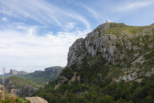 Talaia de Albercutx, en Mallorca. Antigua torre de vigilancia en la cima de una montaña de la Serra de Tramuntana de Mallorca, con vistas a la bahía del cabo de Formentor. Islas Baleares, España. photo