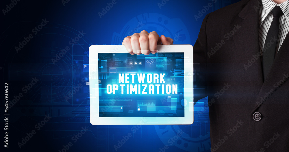Person holding tablet, security concept Person holding tablet, security concept