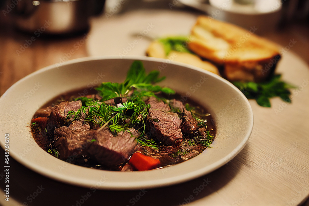Close up shot of delicious Boeuf bourguignon 3d illustrated Close up shot of delicious Boeuf bourguignon 3d illustrated