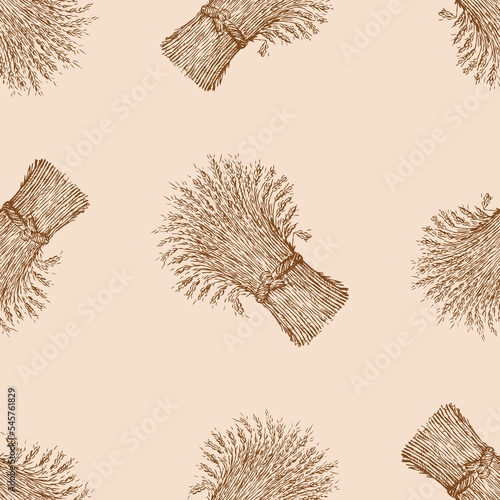 Seamless background of sketches sheaves of ripe wheat