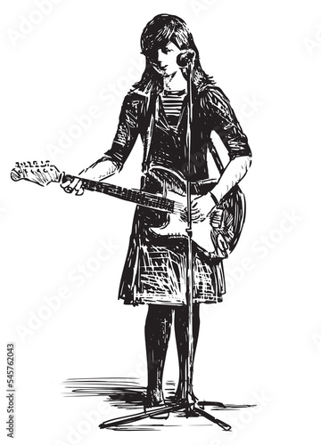 Sketch of teen girl playing guitar