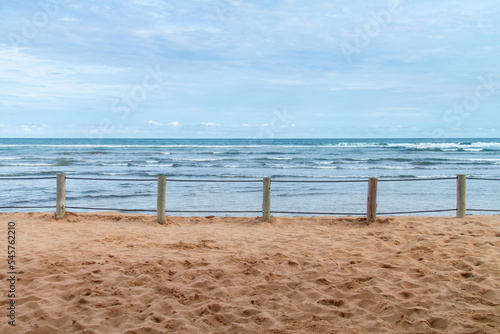 View of Praia do Forte with fence  coastline of Bahia  Brazil