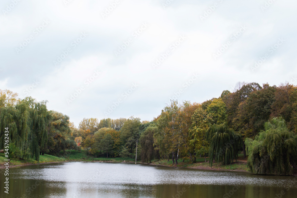 Autumn landscape in a city park, autumn in Moldova.