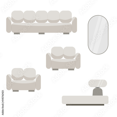 Modern Furniture Collection, Living Room Interior Design, Premium Vector