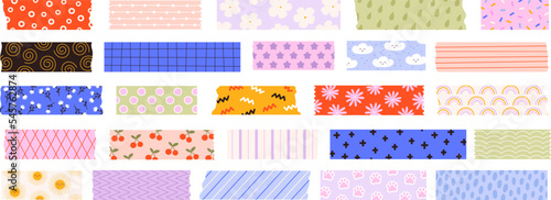 Decorative scotch stripes and sticky washy stripes. Sticker tape scrapbookers, wrapping papers textured ribbons. Adhesive racy vector elements
