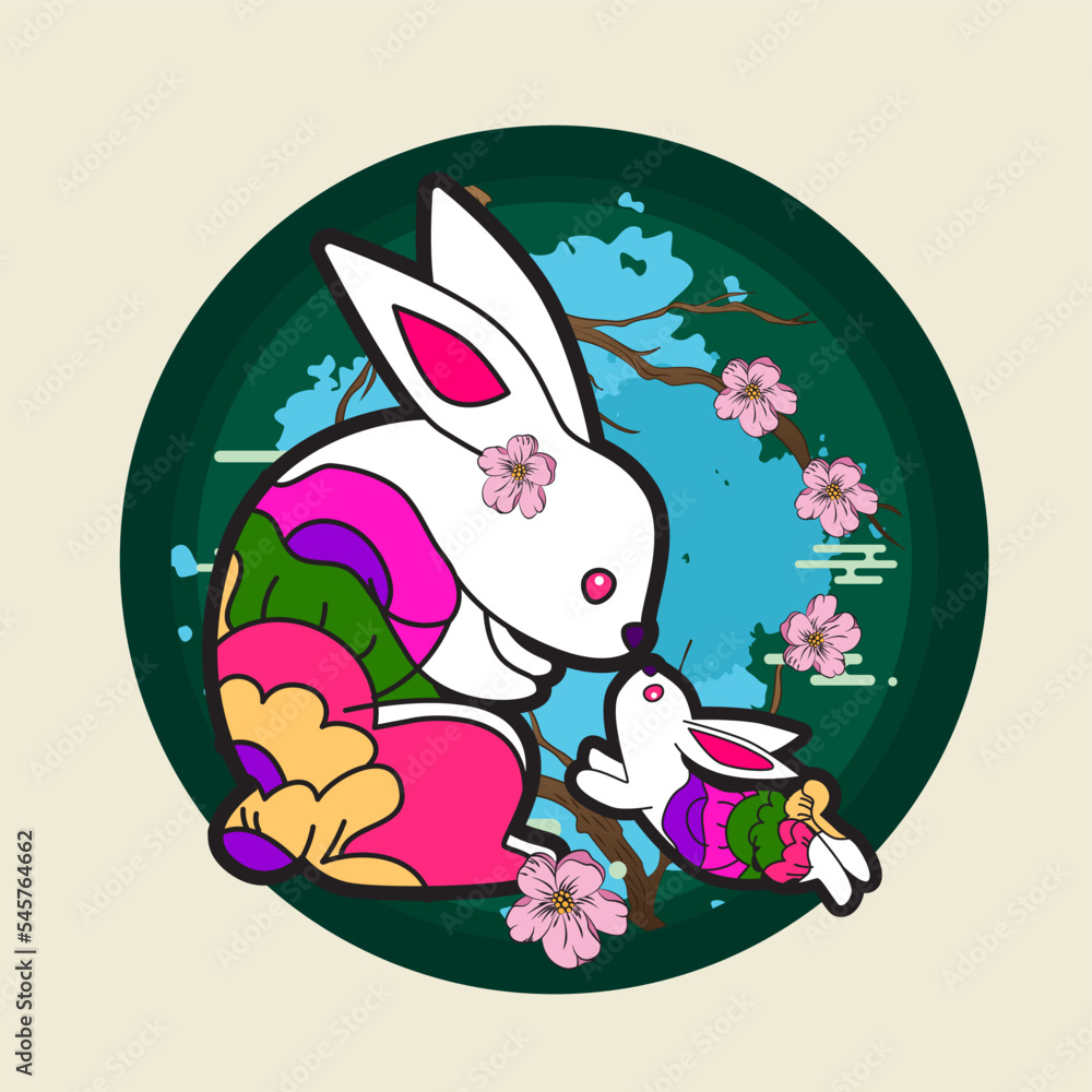 rabbit illustration with japanese style for kaijune event, notebook ...