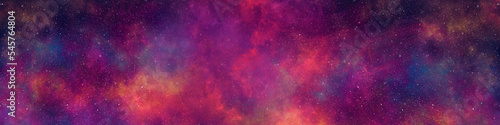Nebula and stars in night sky web banner. Space background.