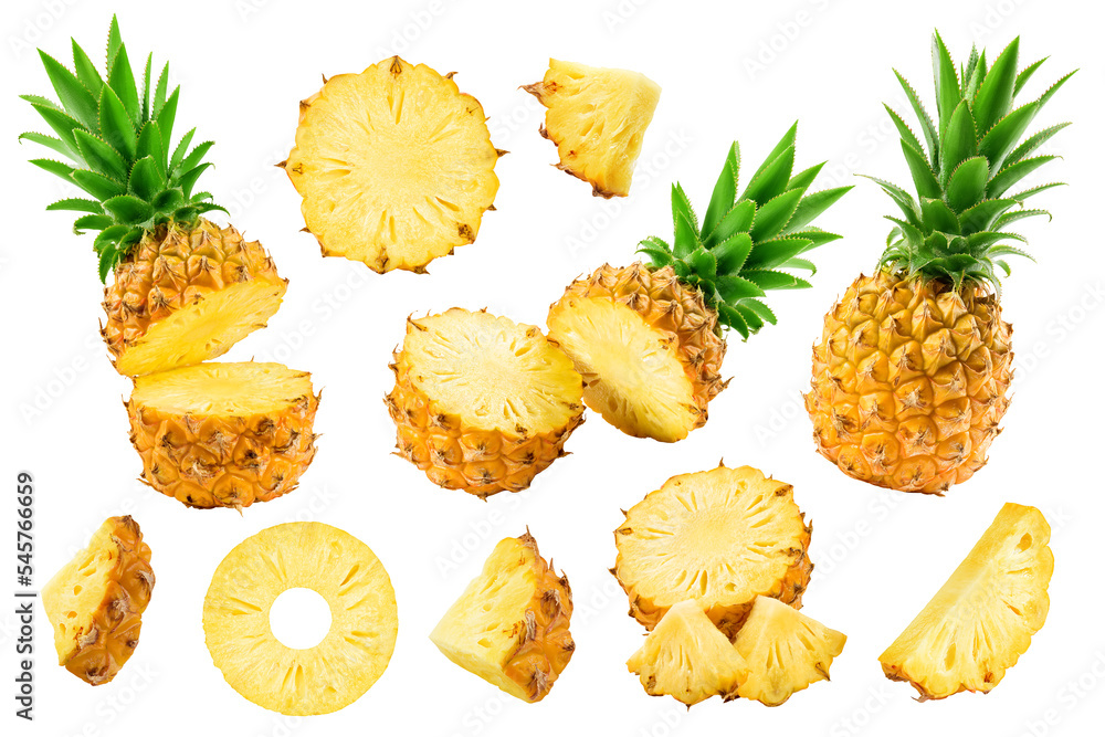 Pineapple set isolated on white background, clipping path, full depth of field Pineapple set isolated on white background, clipping path, full depth of field
