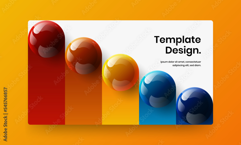 Vivid 3D balls journal cover template. Creative web banner design vector illustration.