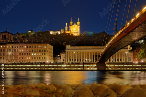 The banks of the Saône in Lyon during the blue hour